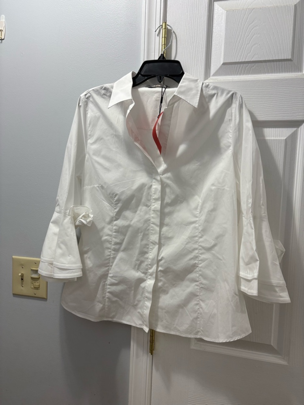 CH By Carolina Herrera White Button-Down Cotton Blouse Bow Sleeves Size 8 NWT